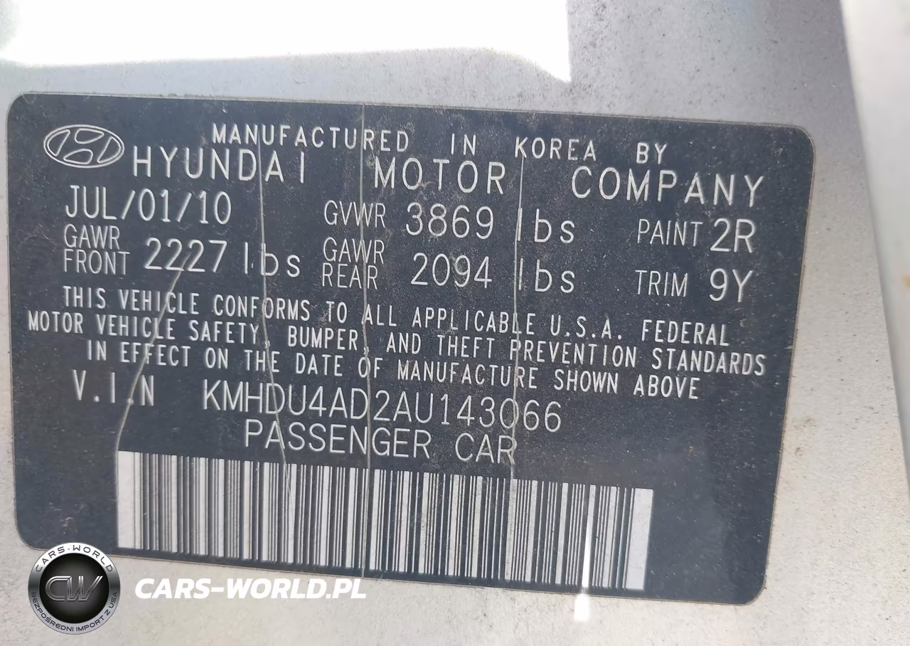2010 Hyundai Elantra Gls VIN:KMHDU4AD2AU143066 - 9