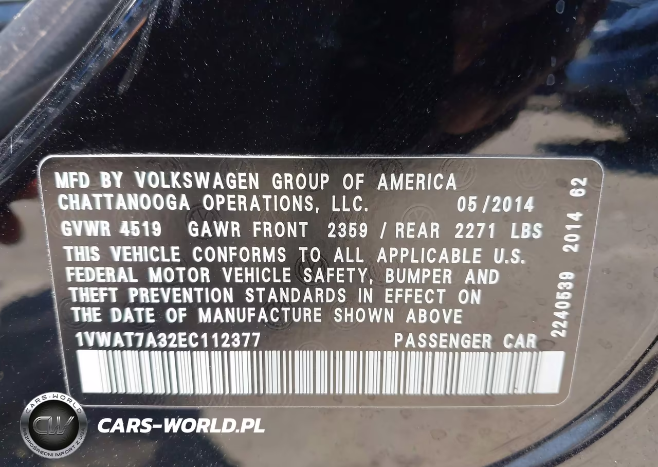 2014 Volkswagen Passat 1.8T Wolfsburg Edition VIN:1VWAT7A32EC112377 - 9
