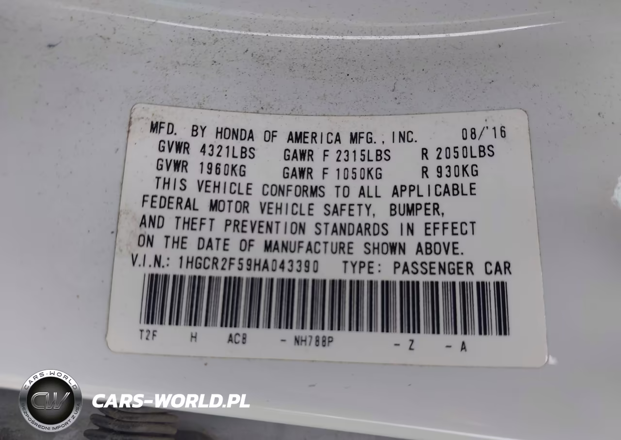 2017 Honda Accord Sport VIN:1HGCR2F59HA043390 - 9