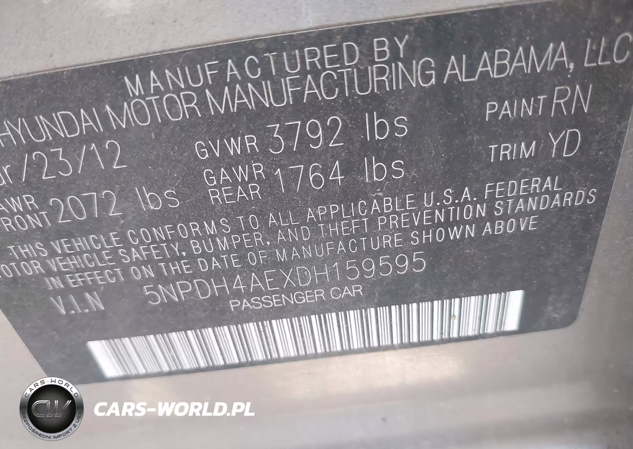 2013 Hyundai Elantra Gls VIN:5NPDH4AEXDH159595 - 9
