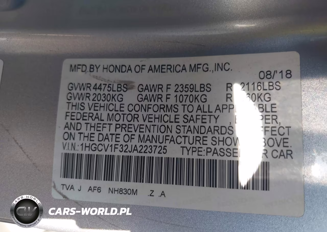 2018 Honda Accord Sport VIN:1HGCV1F32JA223725 - 9