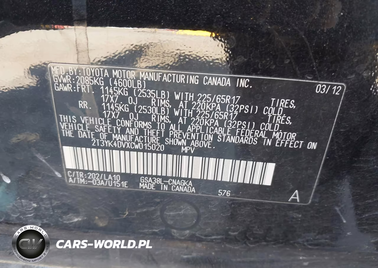 2012 Toyota Rav4 Limited V6 VIN:2T3YK4DVXCW015020 - 9