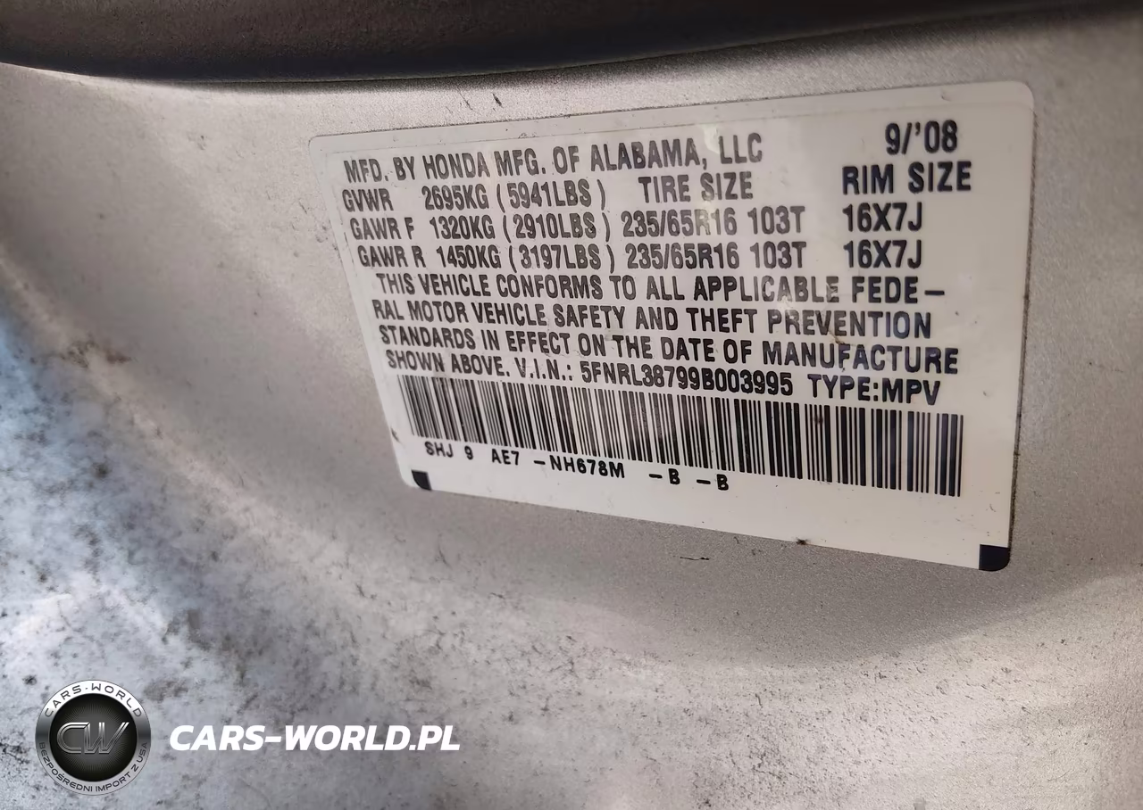2009 Honda Odyssey Ex-L VIN:5FNRL38799B003995 - 9