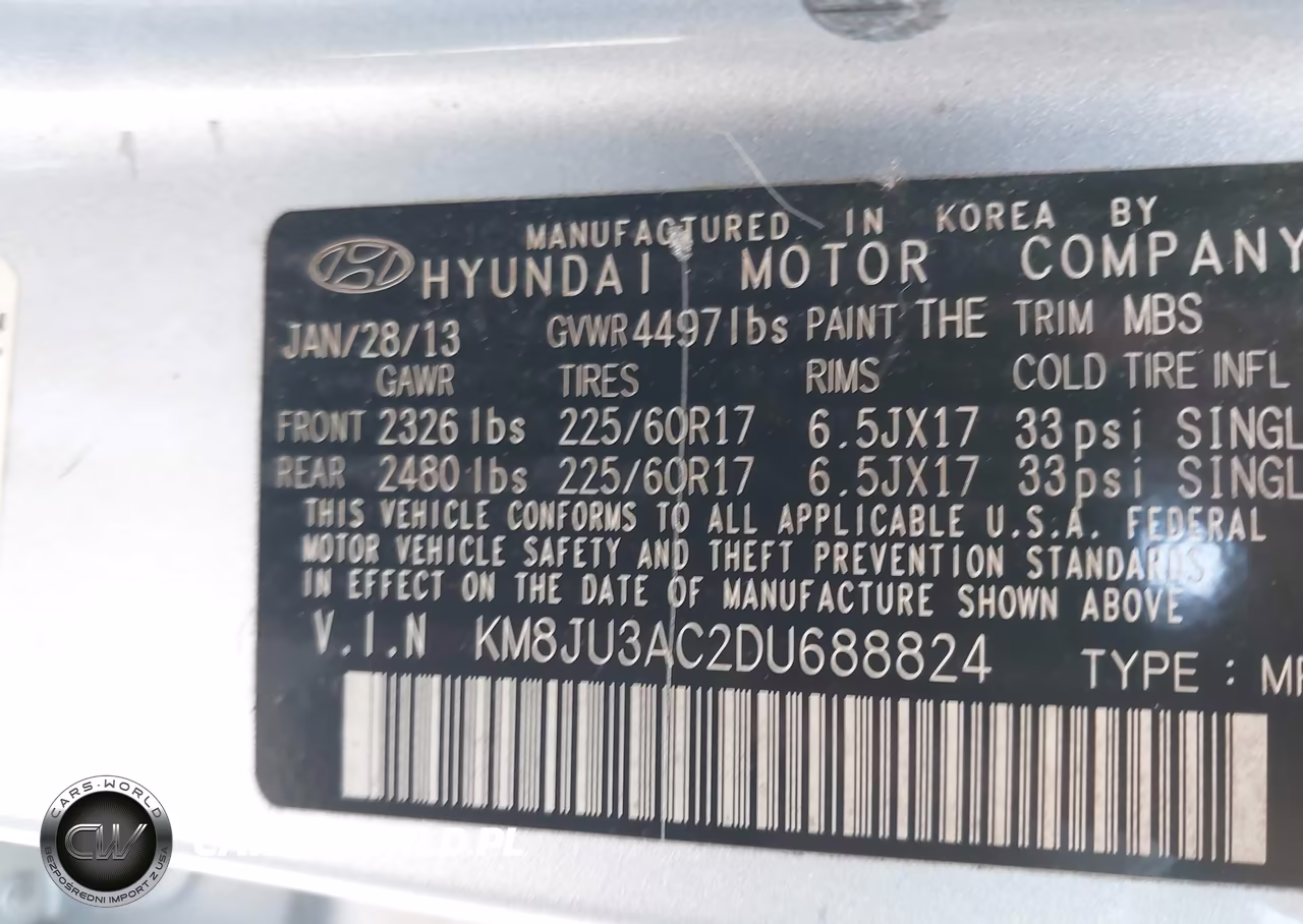 2013 Hyundai Tucson Gls VIN:KM8JU3AC2DU688824 - 9