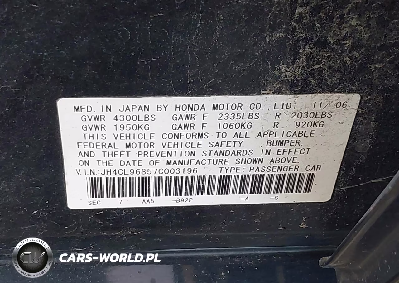 2007 Acura Tsx VIN:JH4CL96857C003196 - 9