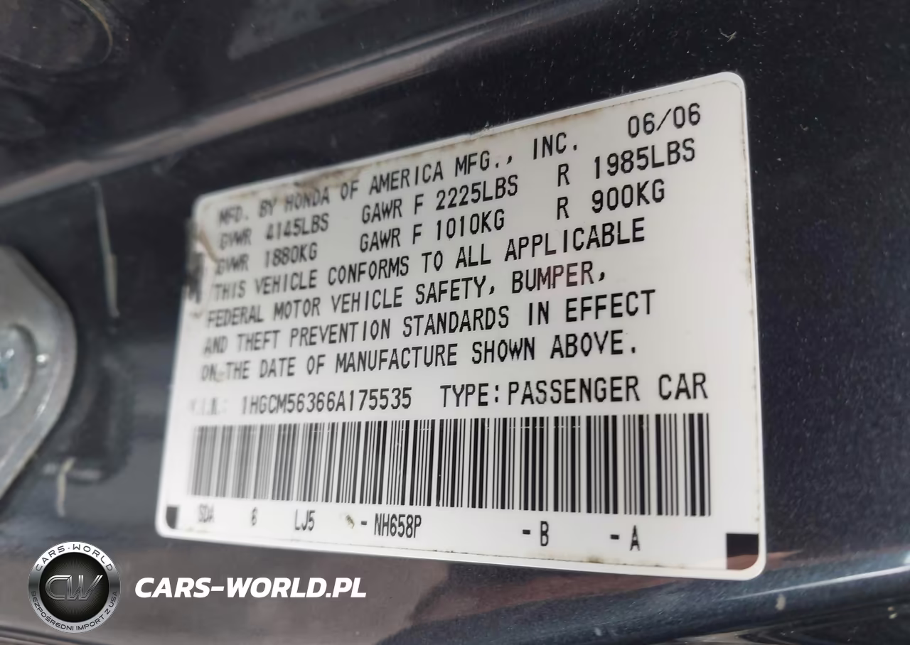 2006 Honda Accord 2.4 Se VIN:1HGCM56366A175535 - 9