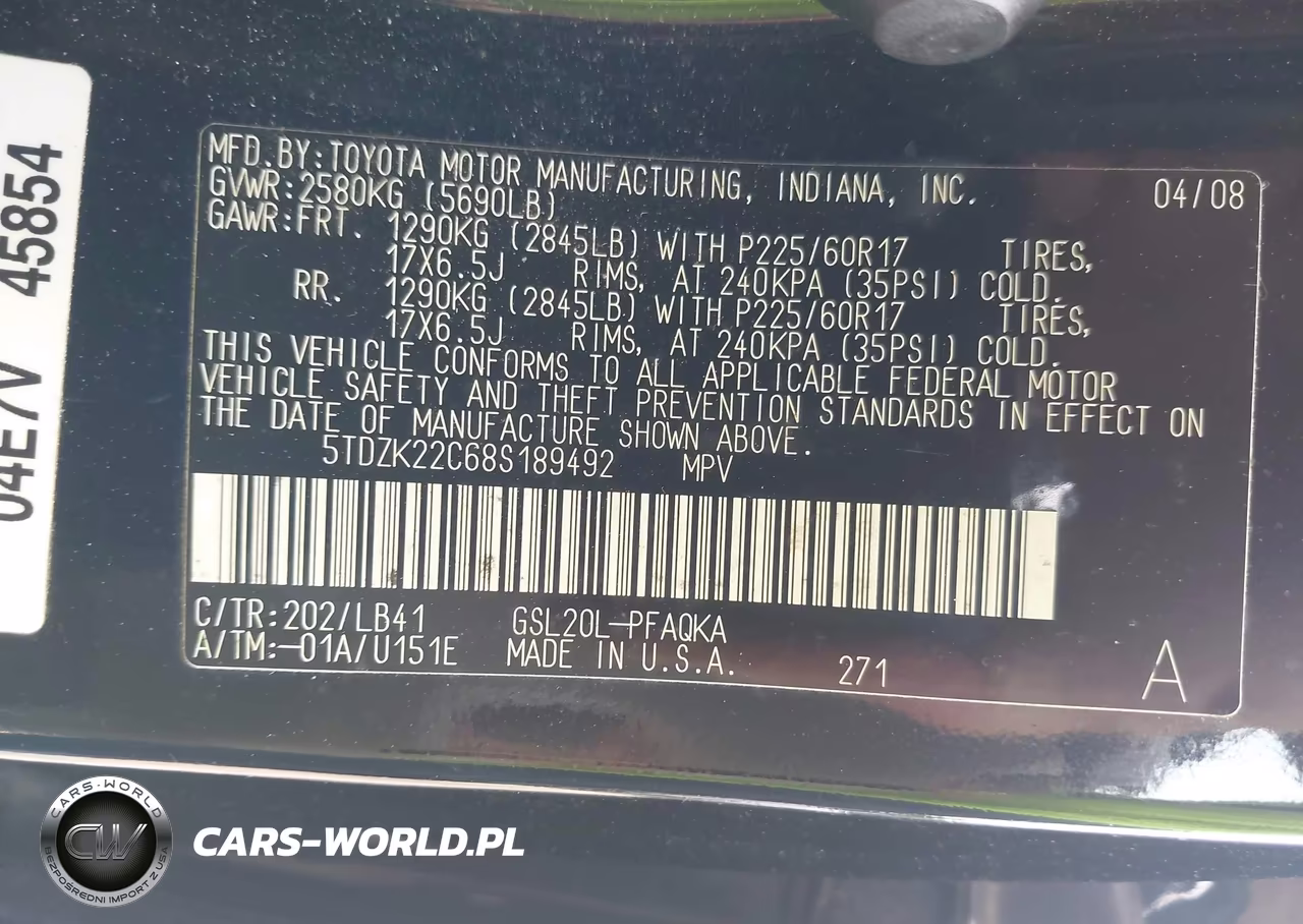 2008 Toyota Sienna Limited VIN:5TDZK22C68S189492 - 9