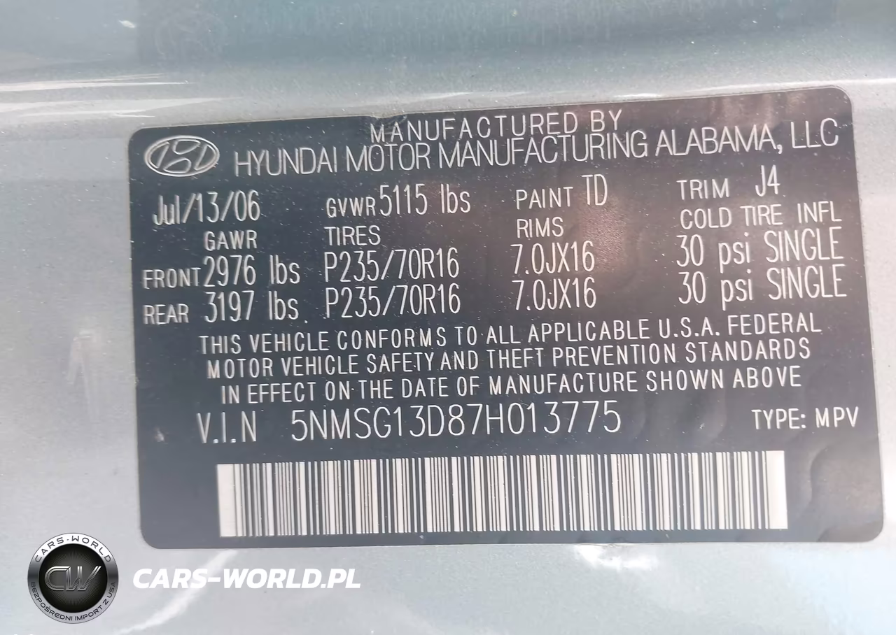2007 Hyundai Santa Fe Gls VIN:5NMSG13D87H013775 - 9
