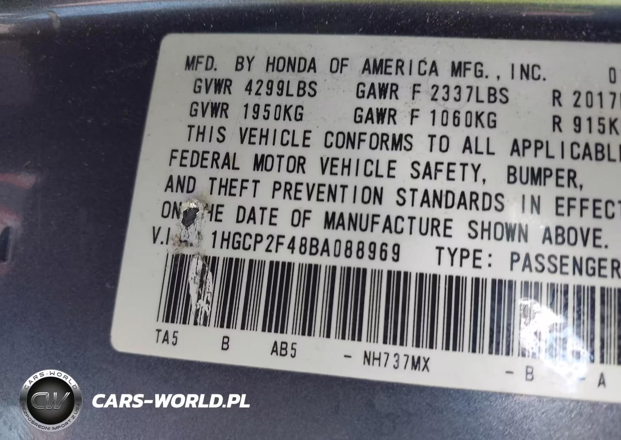 2011 Honda Accord 2.4 Lx-P VIN:1HGCP2F48BA088969 - 9