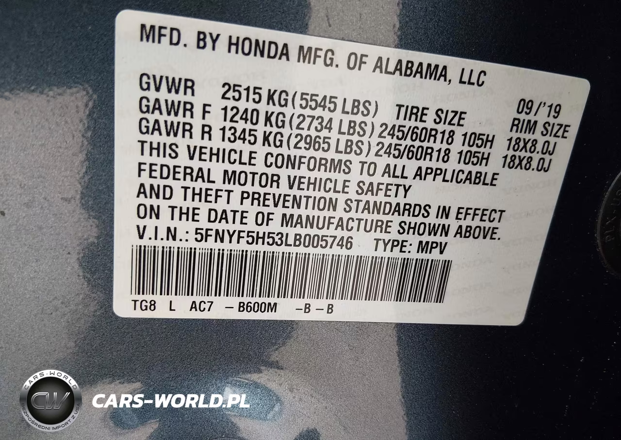 2020 Honda Pilot Exl VIN:5FNYF5H53LB005746 - 9