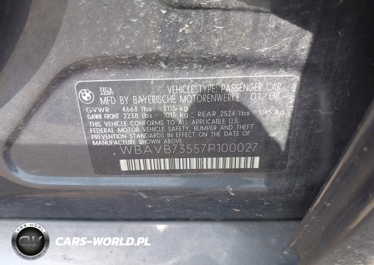 2007 BMW 335I VIN:WBAVB73557P100027 - 9