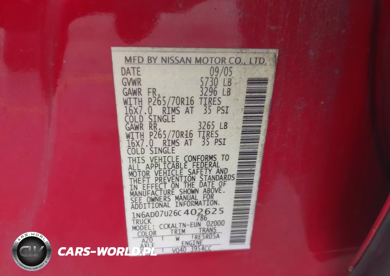 2006 Nissan Frontier Se VIN:1N6AD07U26C402625 - 9