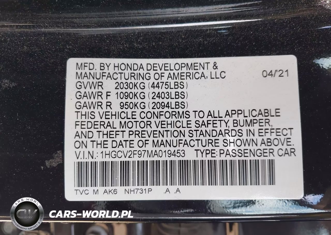 2021 Honda Accord Touring VIN:1HGCV2F97MA019453 - 9