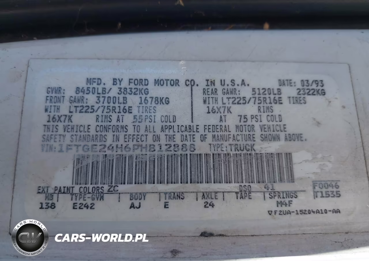 1993 Ford Econoline E250 Van VIN:1FTGE24H6PHB12888 - 9