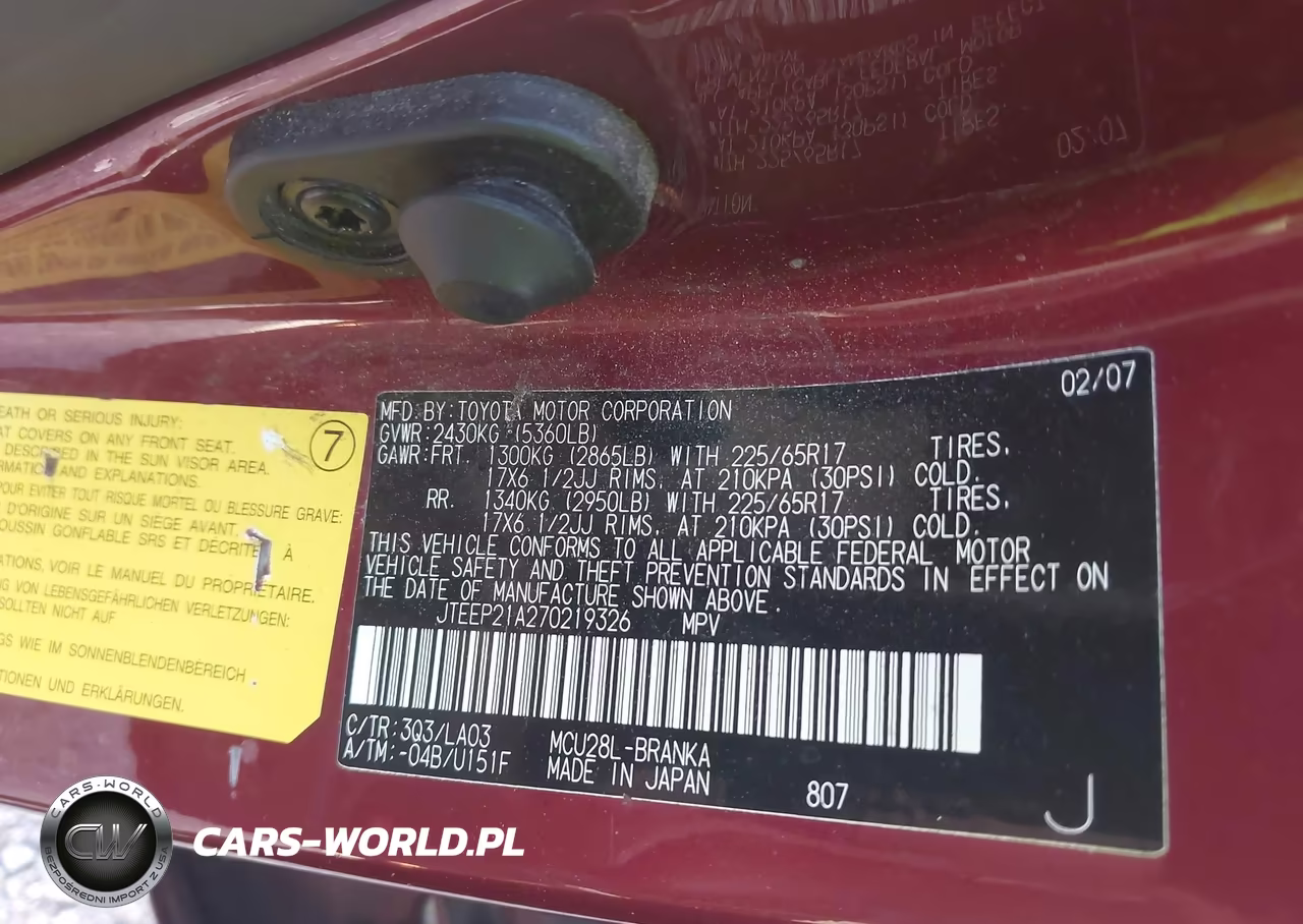 2007 Toyota Highlander Limited W-3Rd Row VIN:JTEEP21A270219326 - 9