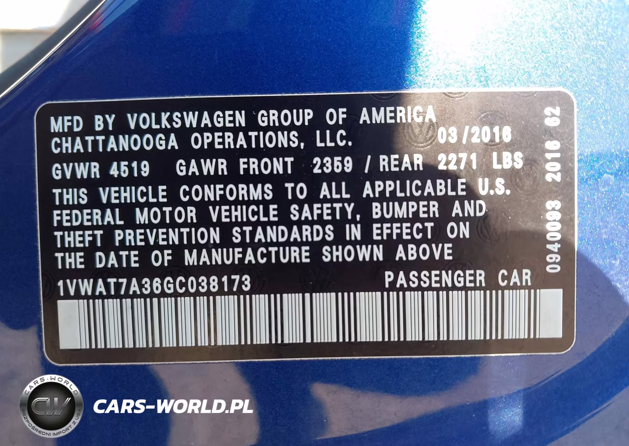 2016 Volkswagen Passat 1.8T R-Line VIN:1VWAT7A36GC038173 - 9