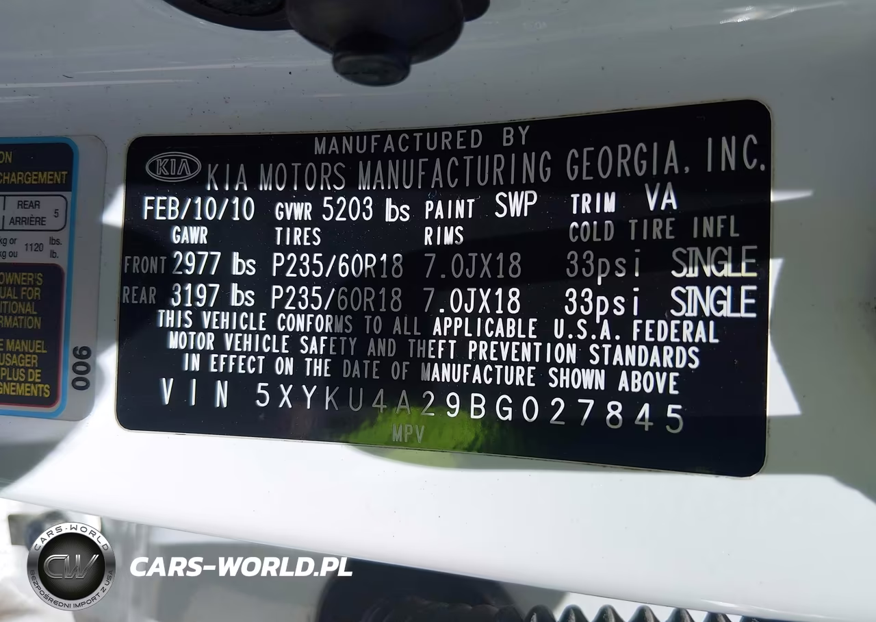 2011 Kia Sorento Ex V6 VIN:5XYKU4A29BG027845 - 9