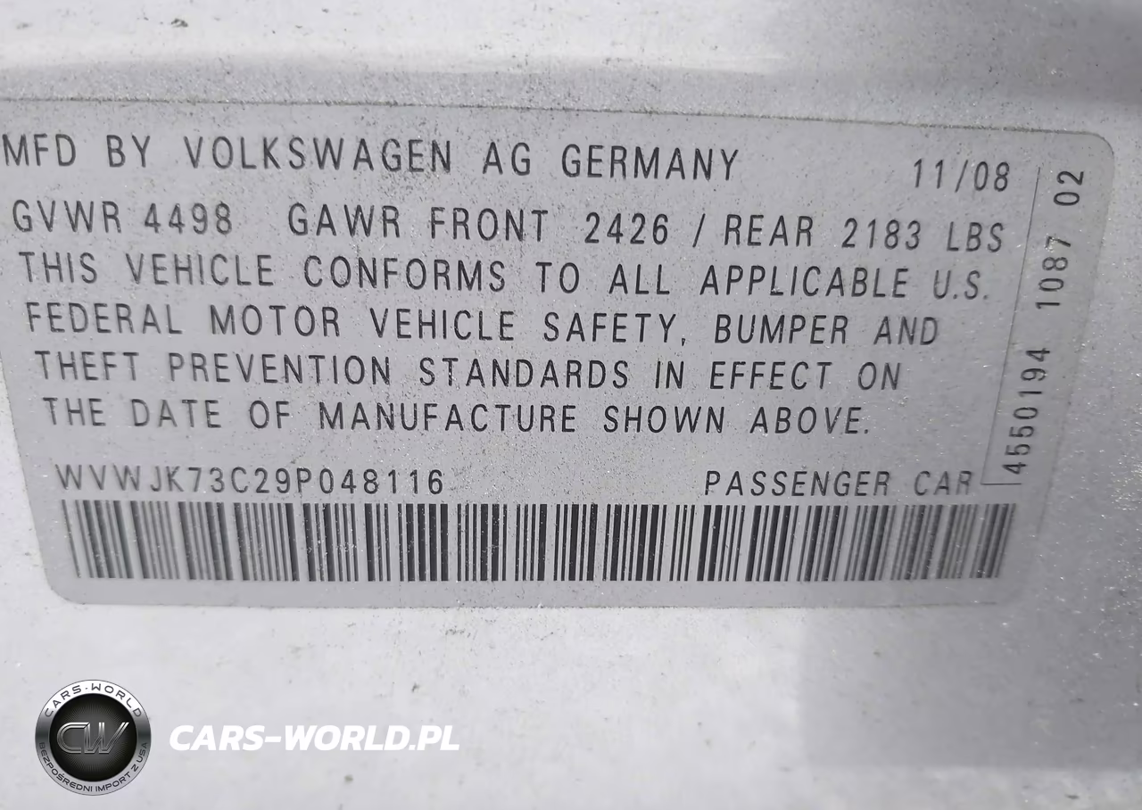 2009 Volkswagen Passat Komfort VIN:WVWJK73C29P048116 - 9