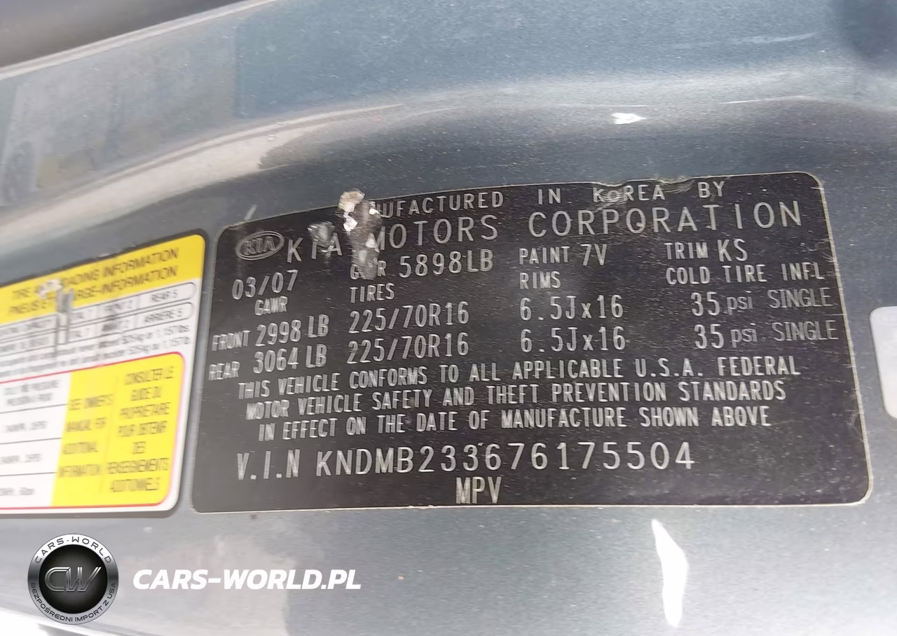 2007 Kia Sedona Lx VIN:KNDMB233676175504 - 9