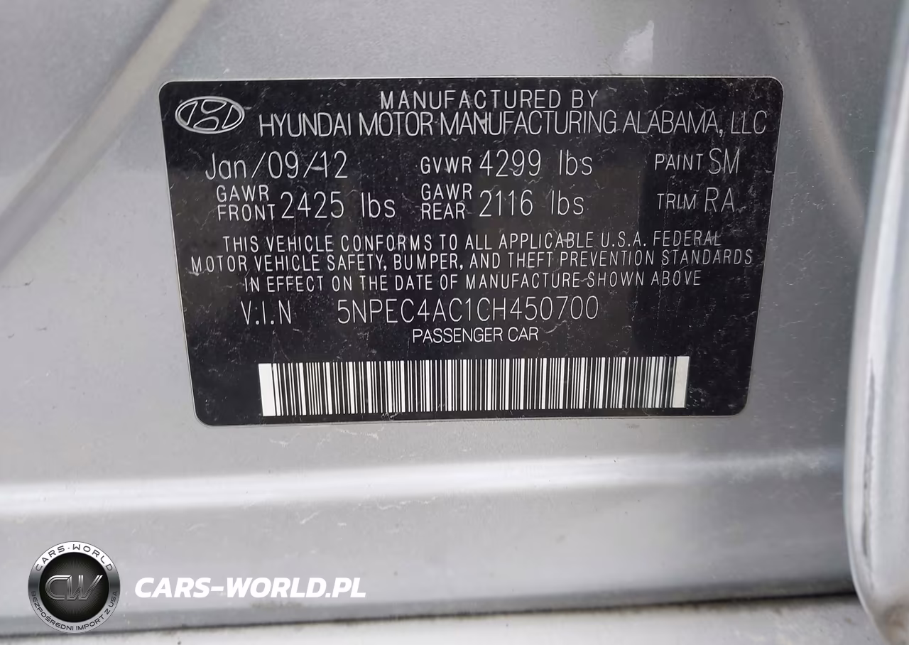 2012 Hyundai Sonata Se VIN:5NPEC4AC1CH450700 - 9
