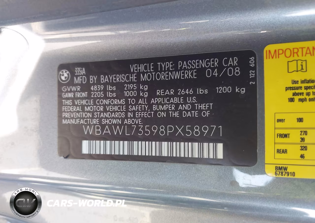 2008 BMW 335I VIN:WBAWL73598PX58971 - 9