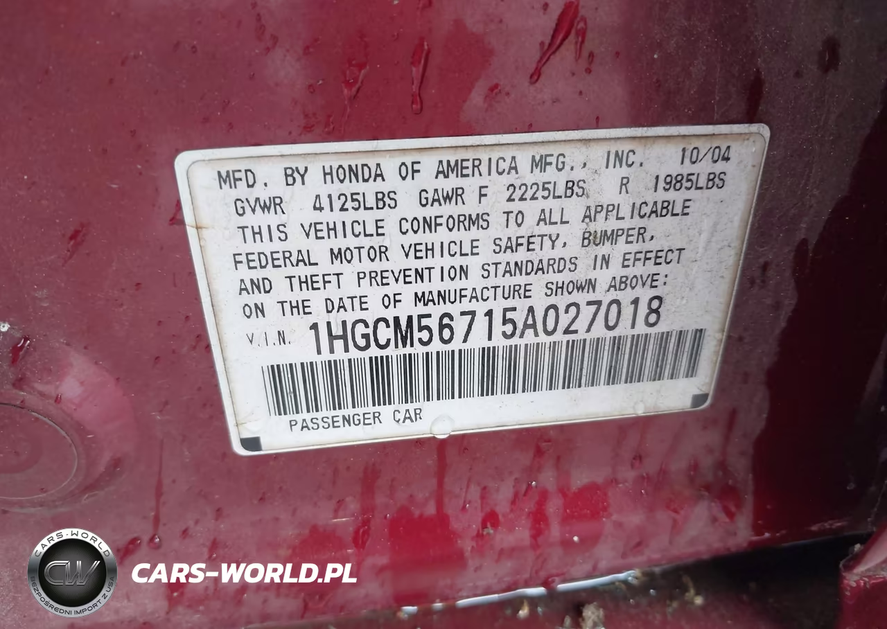 2005 Honda Accord 2.4 Ex VIN:1HGCM56715A027018 - 9