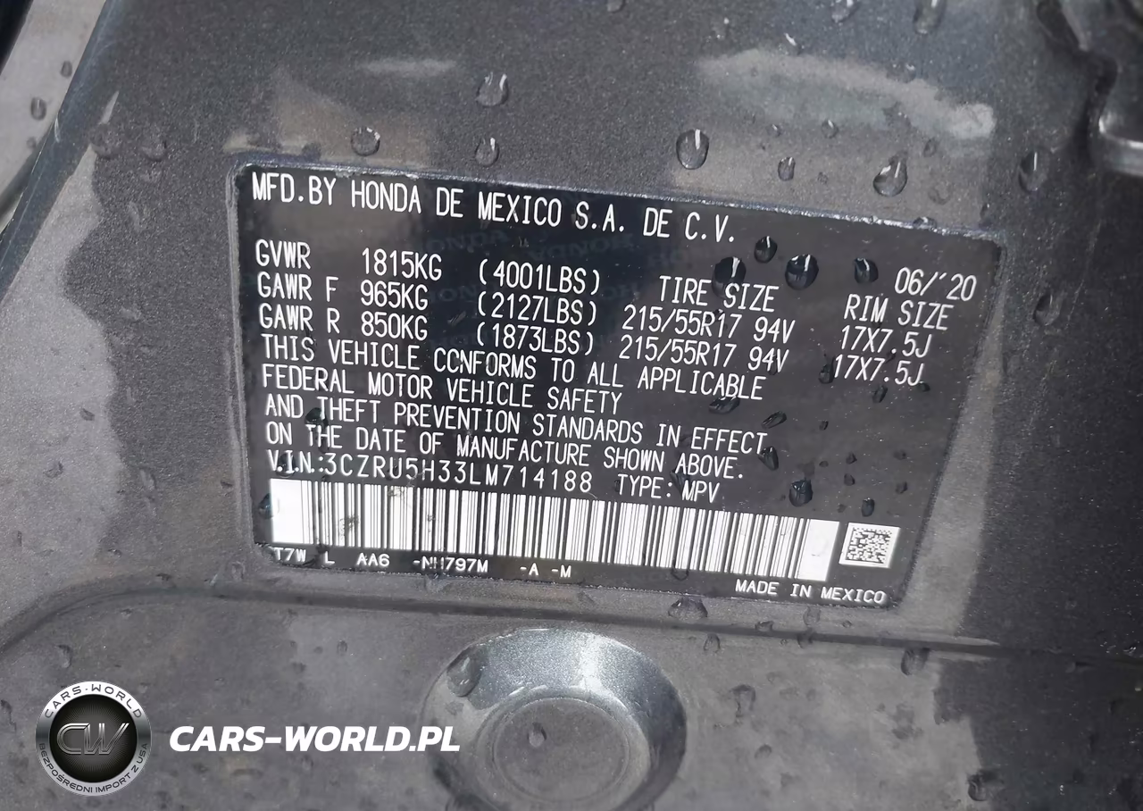 2020 Honda Hr-V 2Wd Lx VIN:3CZRU5H33LM714188 - 9