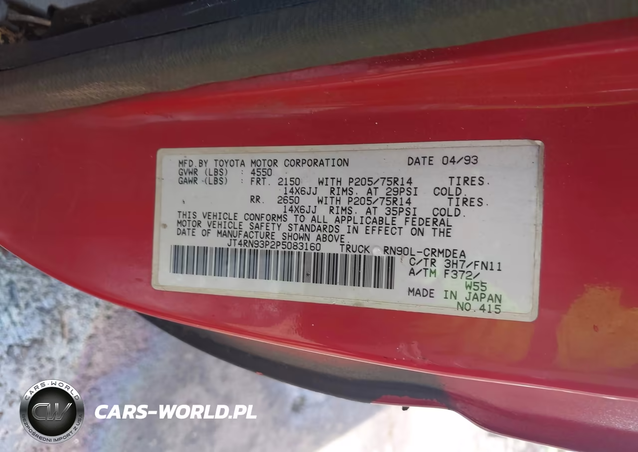 1993 Toyota Pickup 1-2 Ton Ex Long Whlbse Dx VIN:JT4RN93P2P5083160 - 9