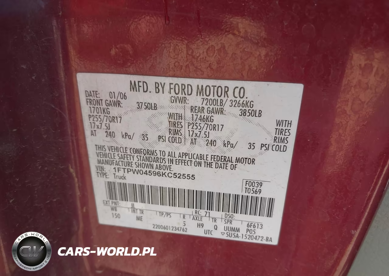 2006 Ford F-150 Fx4-Xlt VIN:1FTPW04596KC52555 - 9