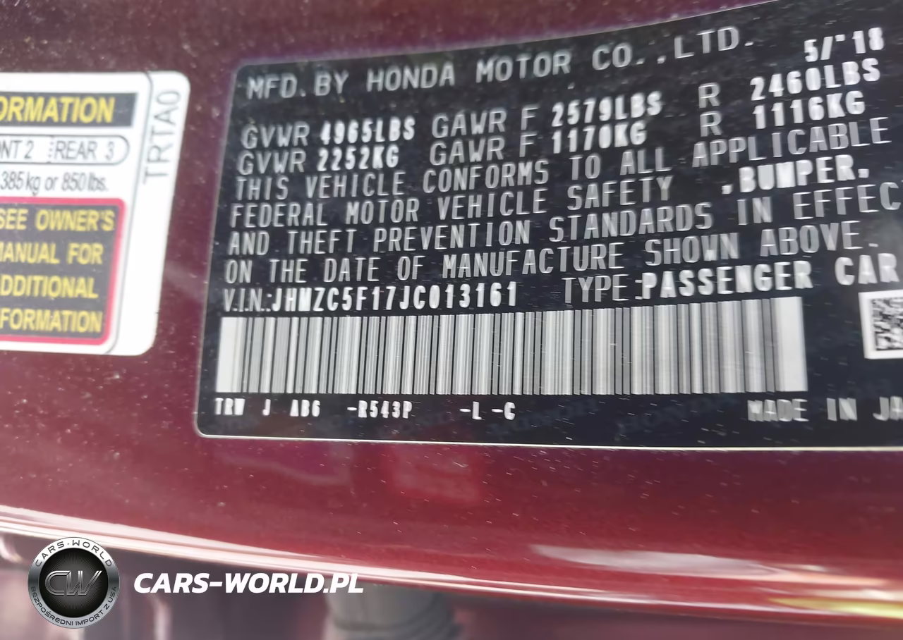 2018 Honda Clarity Plug-In Hybrid VIN:JHMZC5F17JC013161 - 9
