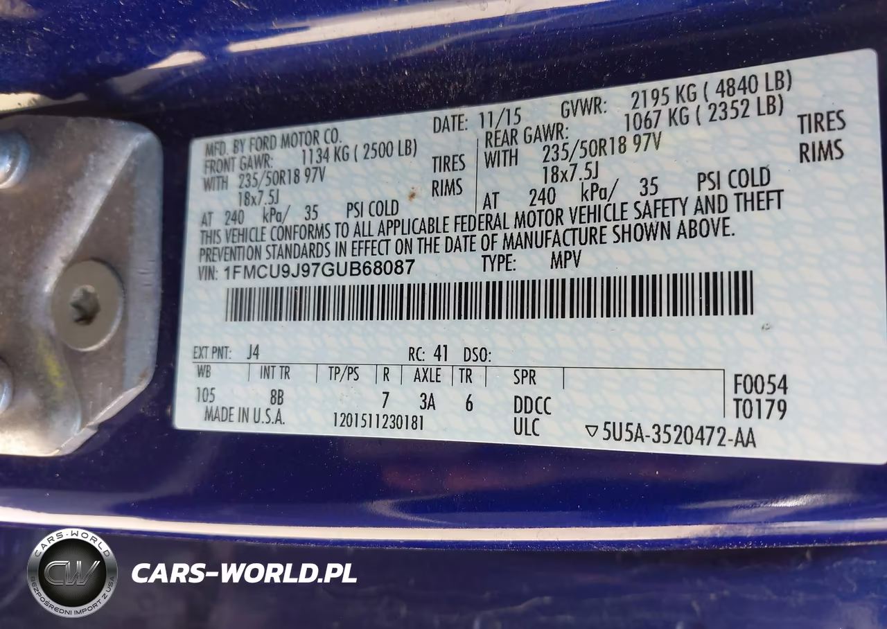 2016 Ford Escape Titanium VIN:1FMCU9J97GUB68087 - 9