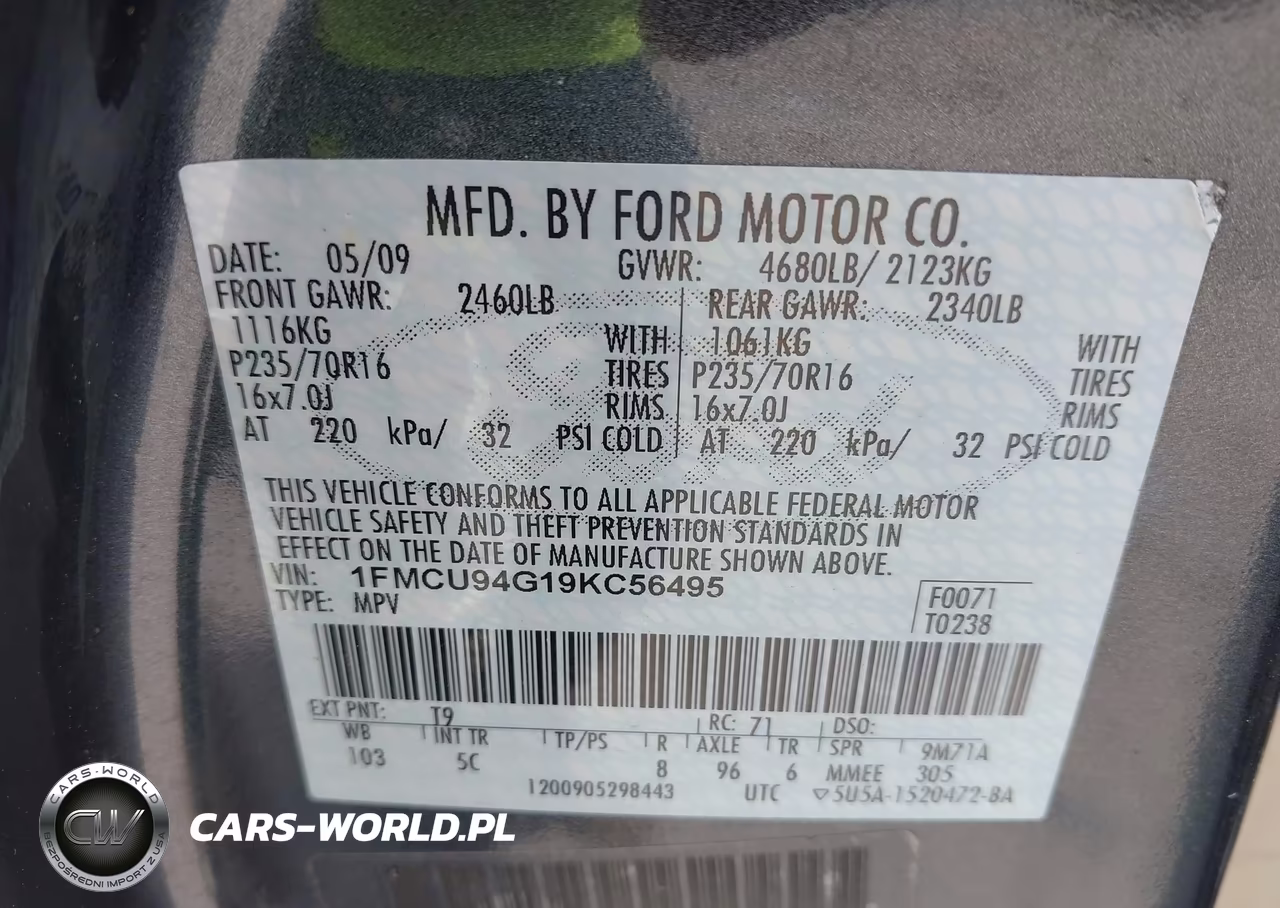 2009 Ford Escape Limited VIN:1FMCU94G19KC56495 - 9
