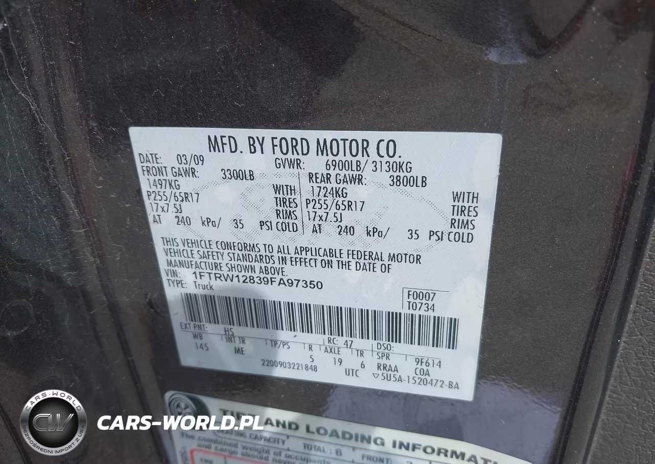 2009 Ford F150 VIN:1FAGW12839FA97350 - 9