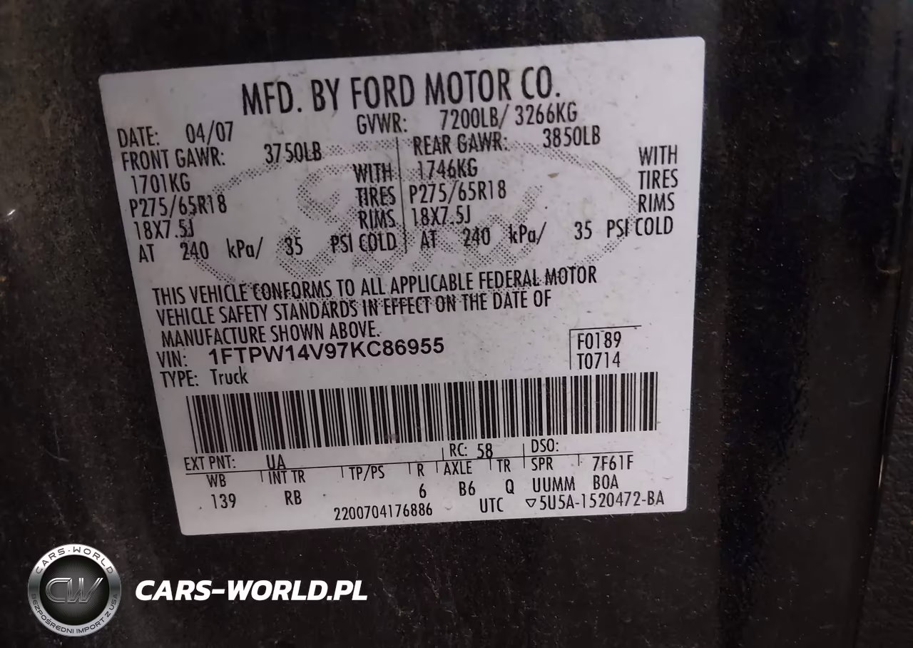 2007 Ford F-150 Fx4-Lariat-Xlt VIN:1FTPW14V97KC86955 - 9