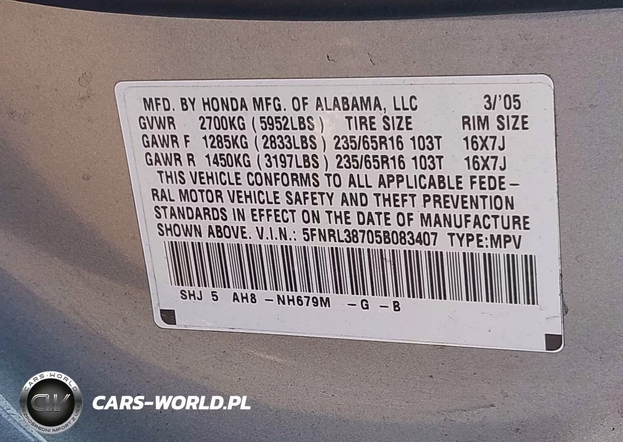 2005 Honda Odyssey Ex-L VIN:5FNRL38705B083407 - 9