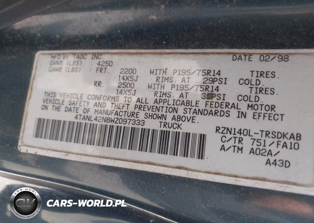 1998 Toyota Tacoma VIN:4TANL42N8WZ097333 - 9