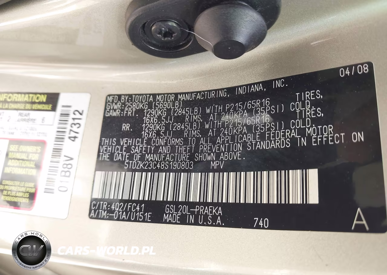2008 Toyota Sienna Le VIN:5TDZK23C48S190803 - 9