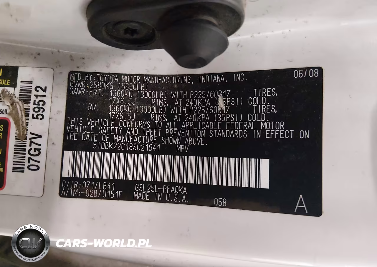 2008 Toyota Sienna Xle VIN:5TDBK22C18S021941 - 9
