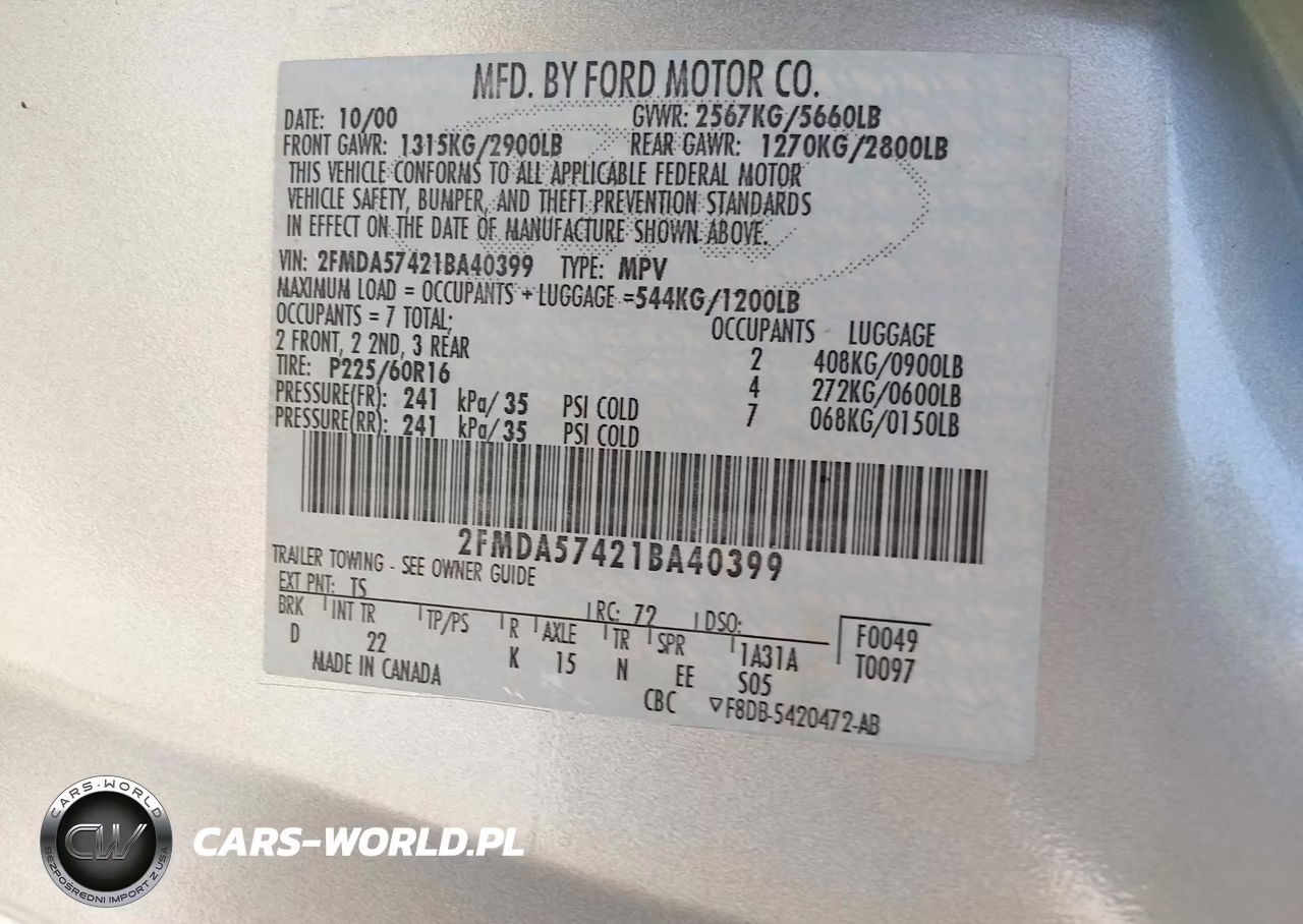 2001 Ford Windstar Se Sport VIN:2FMDA57421BA40399 - 9