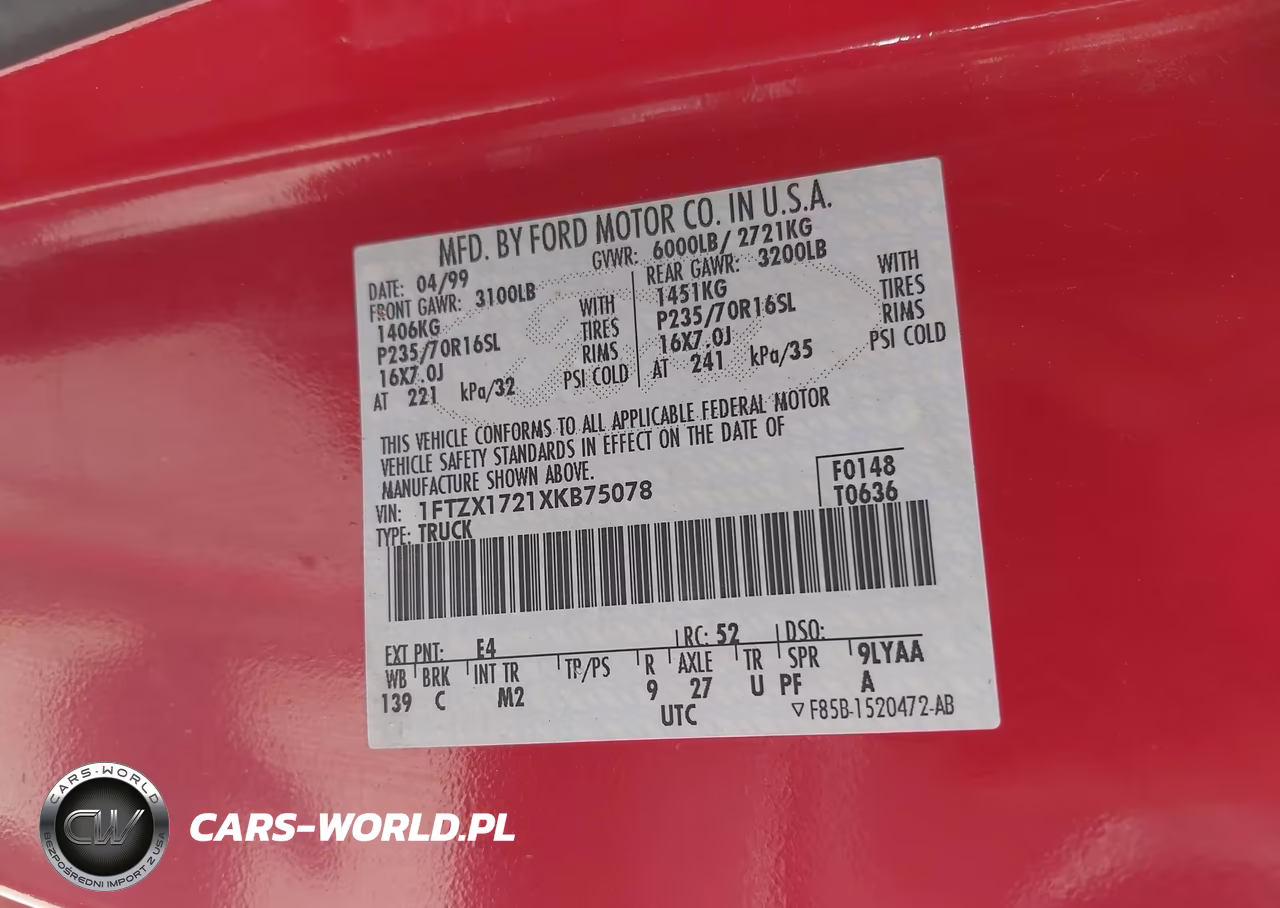 1999 Ford F-150 Work Series-Xl-Xlt VIN:1FTZX1721XKB75078 - 9