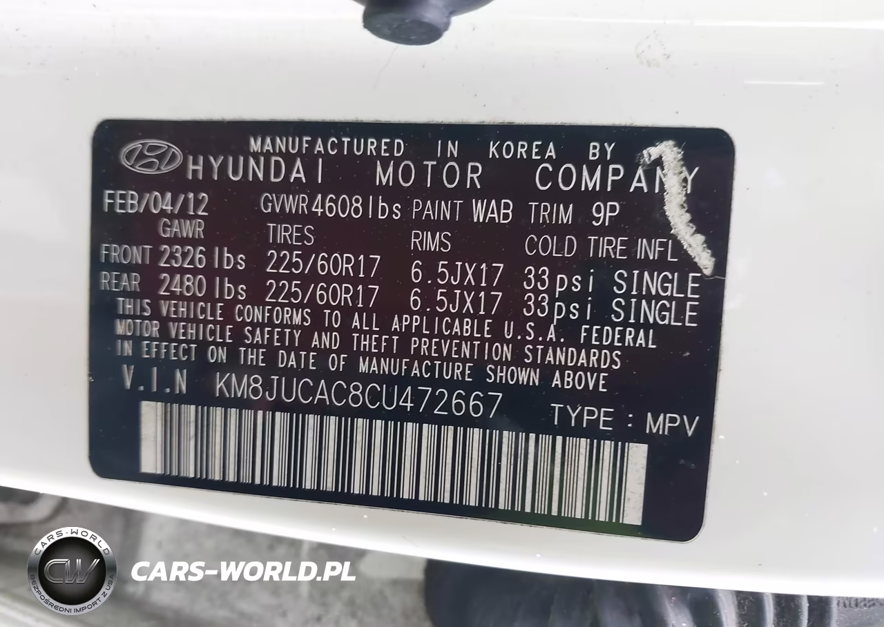 2012 Hyundai Tucson Gls VIN:KM8JUCAC8CU472667 - 9