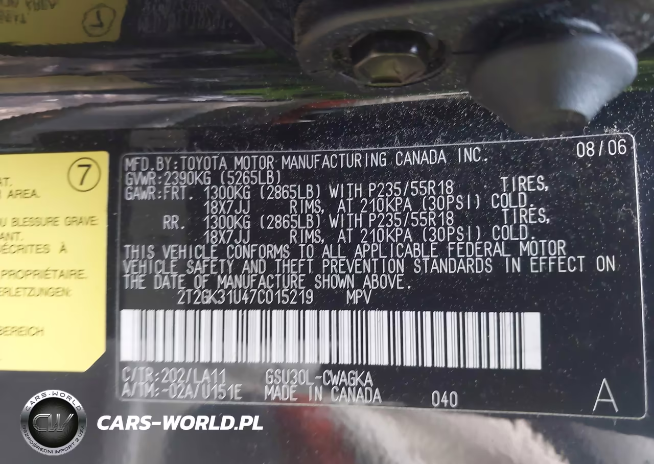 2007 Lexus Rx 350 VIN:2T2GK31U47C015219 - 9