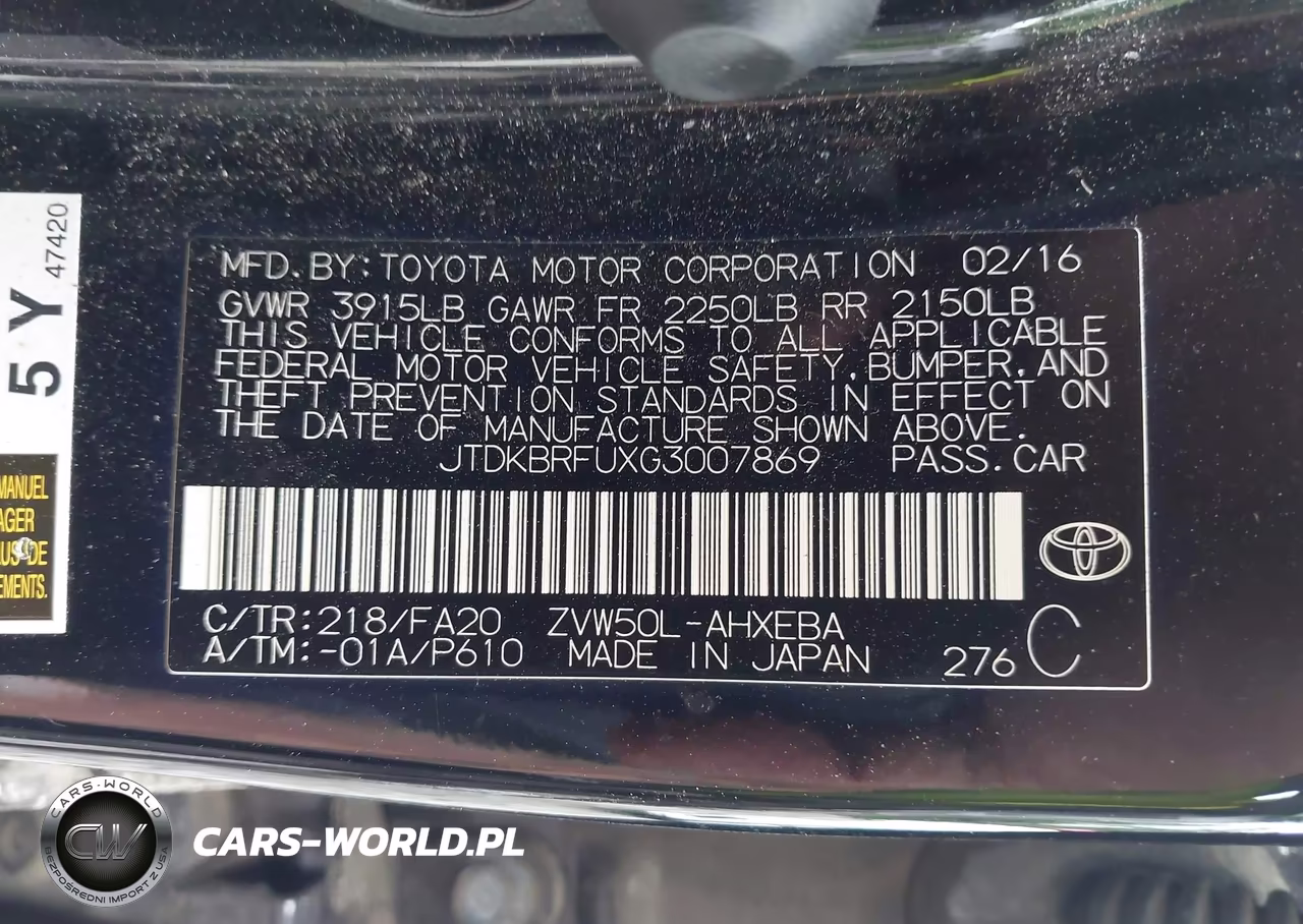 2016 Toyota Prius Two VIN:JTDKBRFUXG3007869 - 9