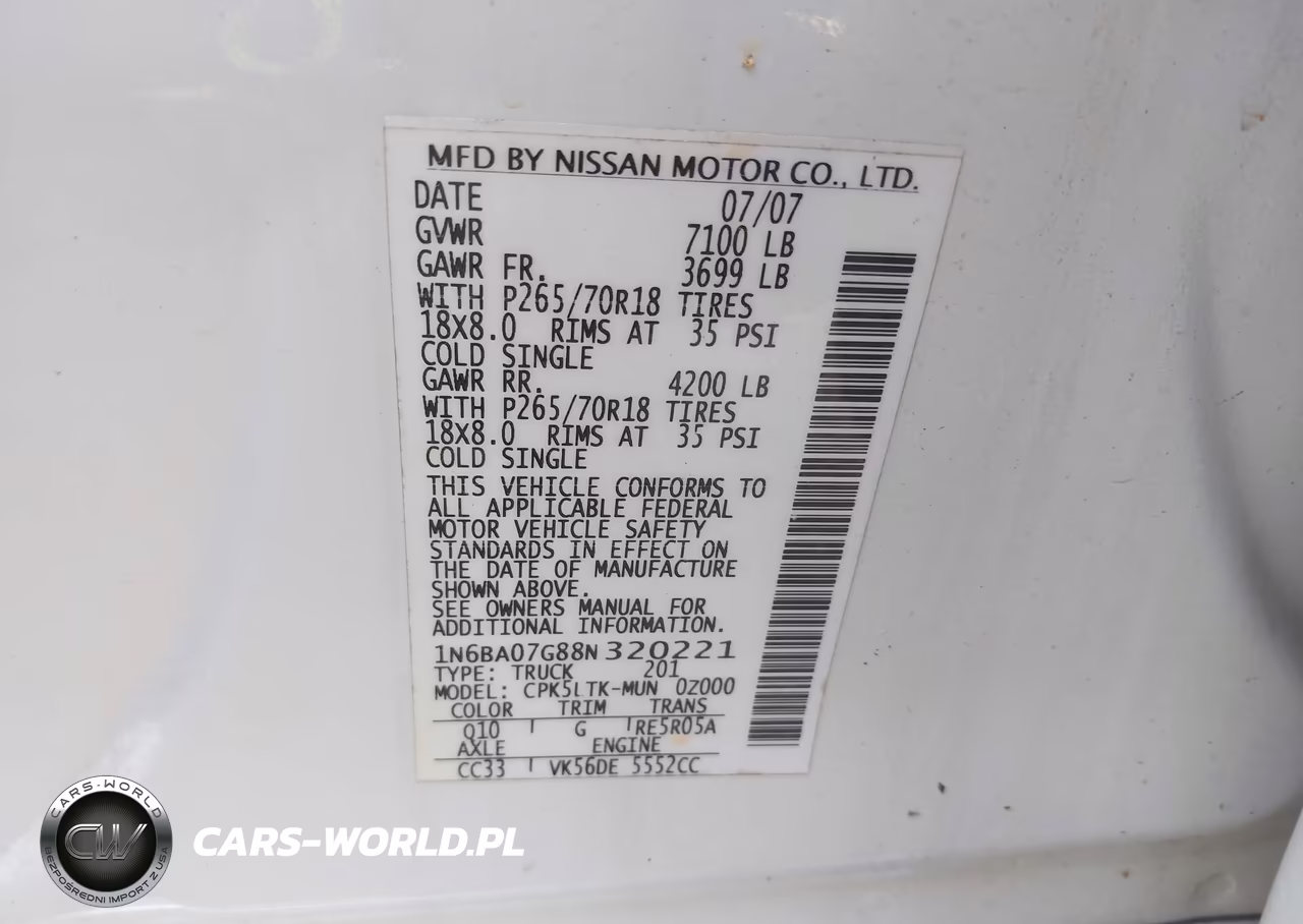 2008 Nissan Titan Se VIN:1N6BA07G88N320221 - 9