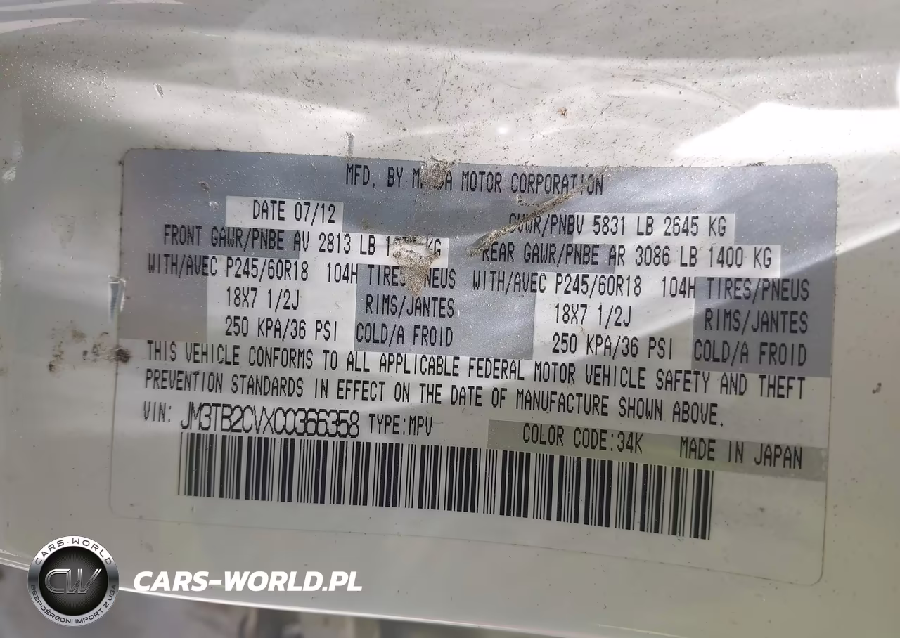 2012 Mazda Cx-9 Touring VIN:JM3TB2CVXC0366358 - 9