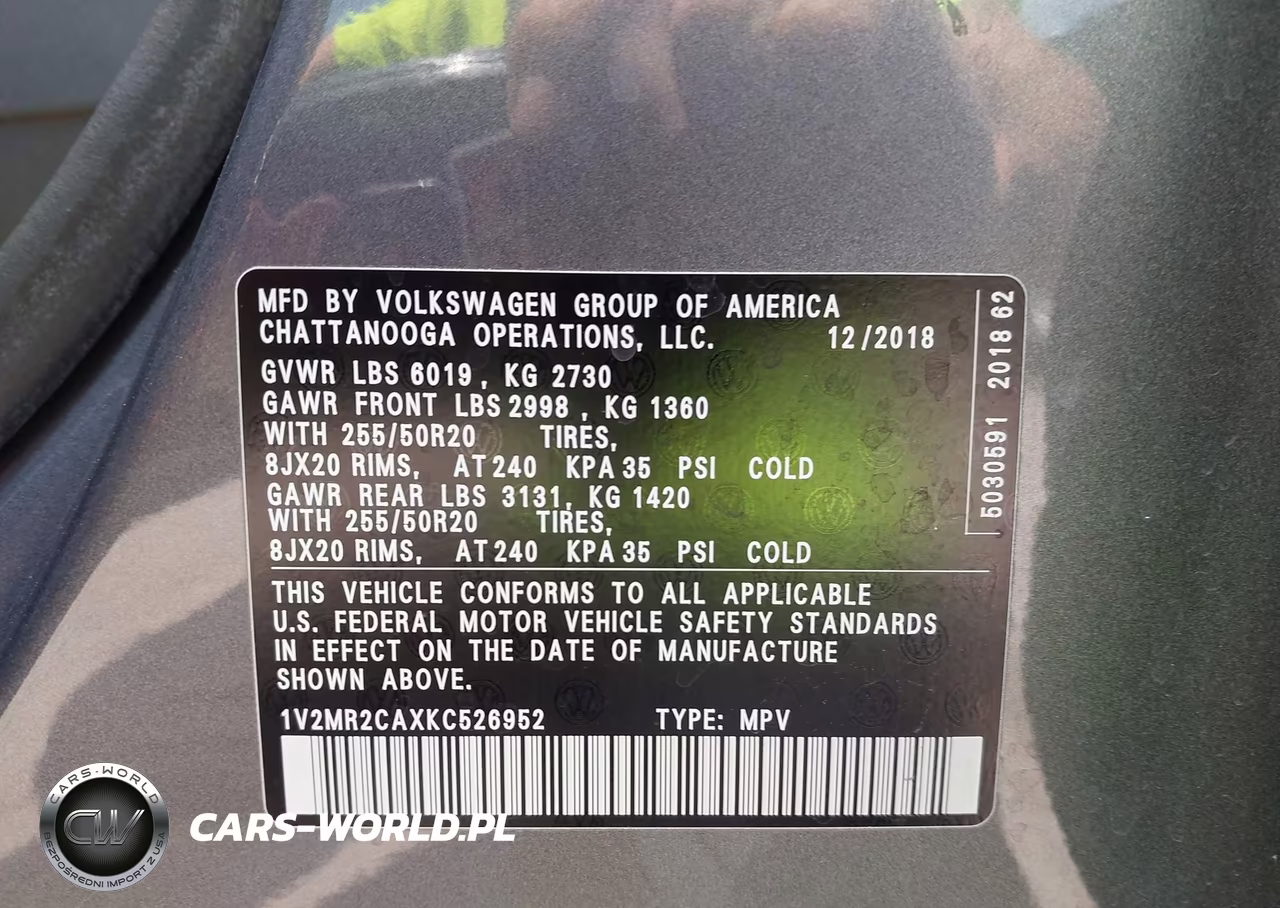 2019 Volkswagen Atlas 3.6L V6 Sel VIN:1V2MR2CAXKC526952 - 9