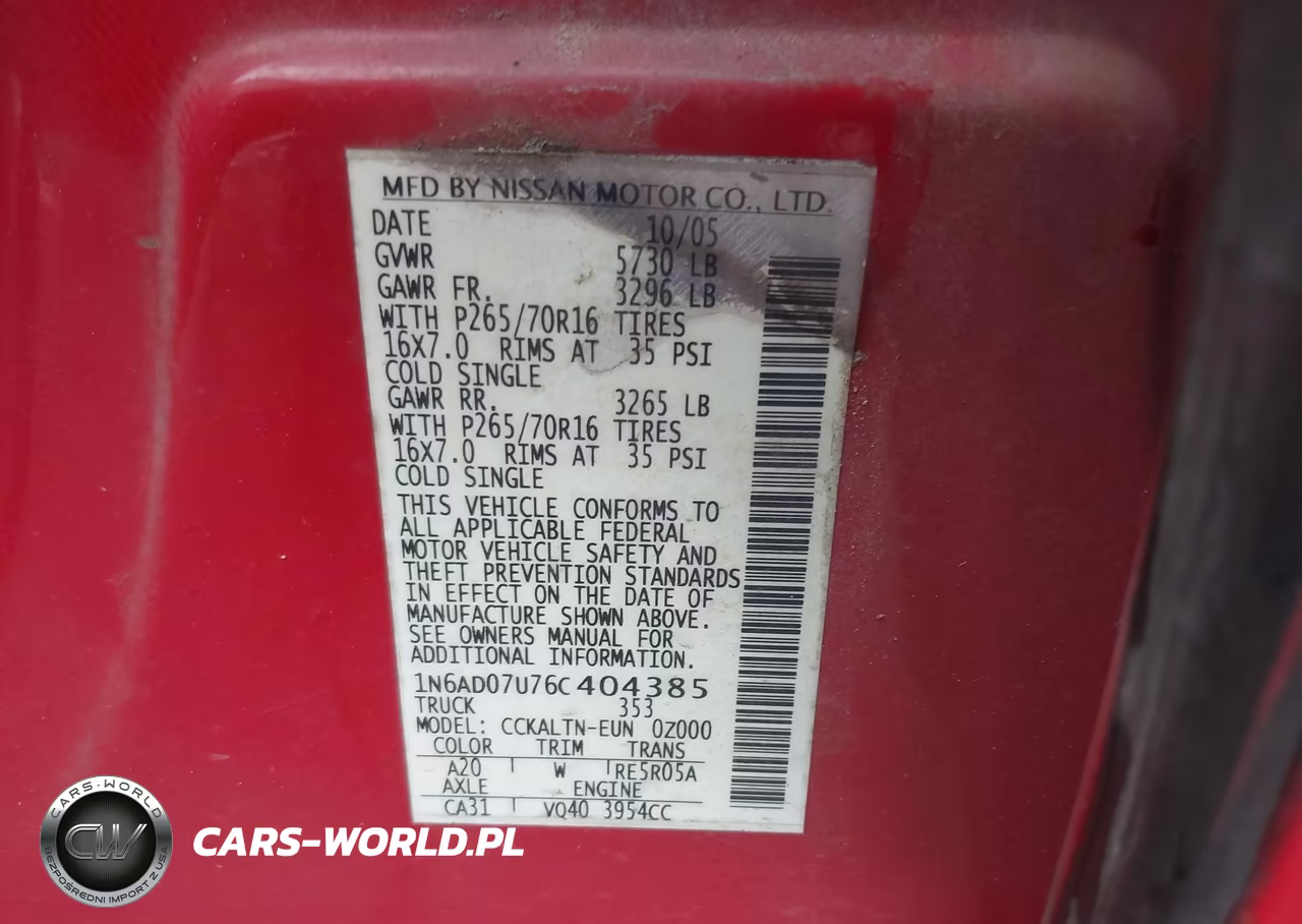2006 Nissan Frontier Se VIN:1N6AD07U76C404385 - 9