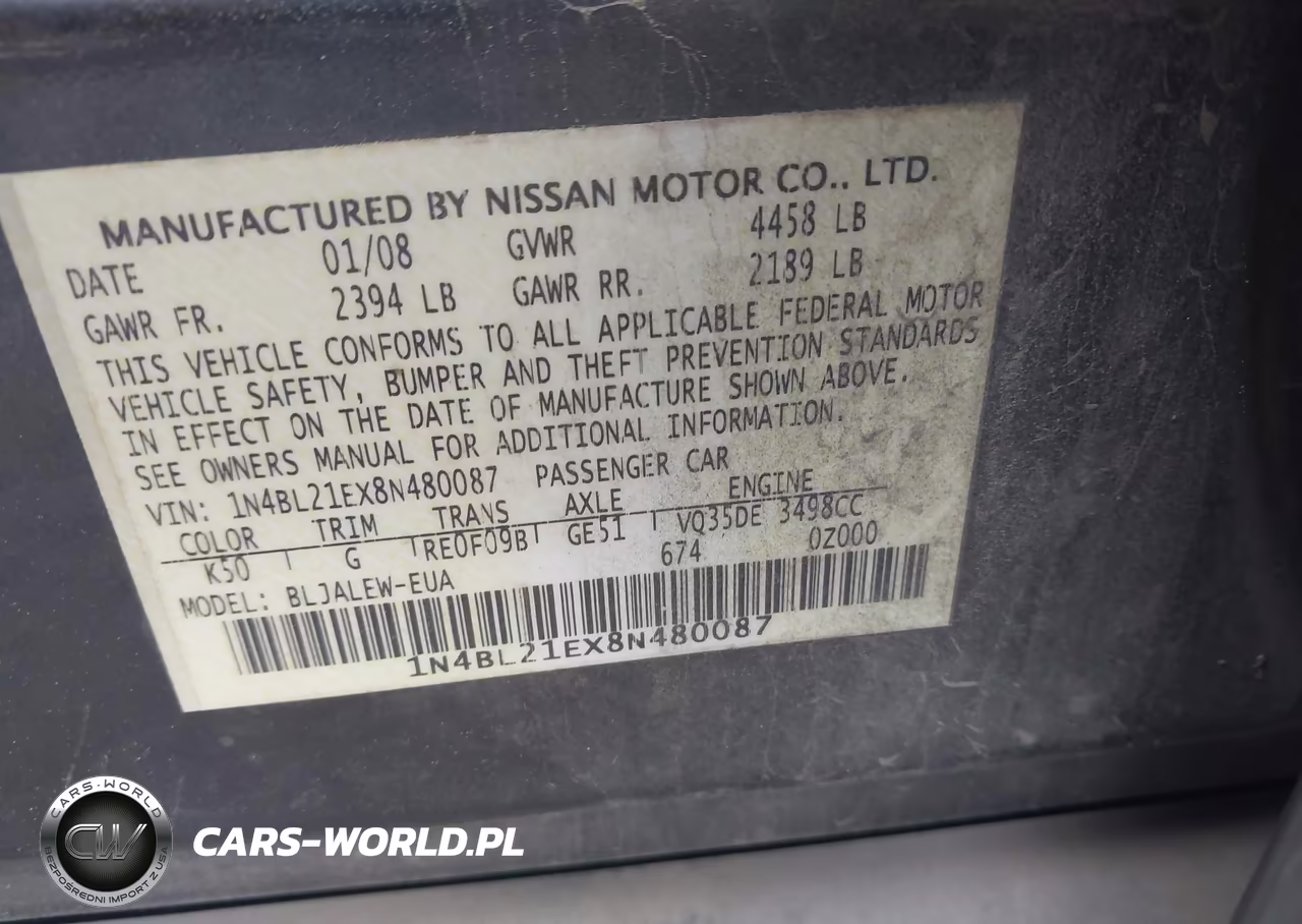 2008 Nissan Altima 3.5 Sl VIN:1N4BL21EX8N480087 - 9