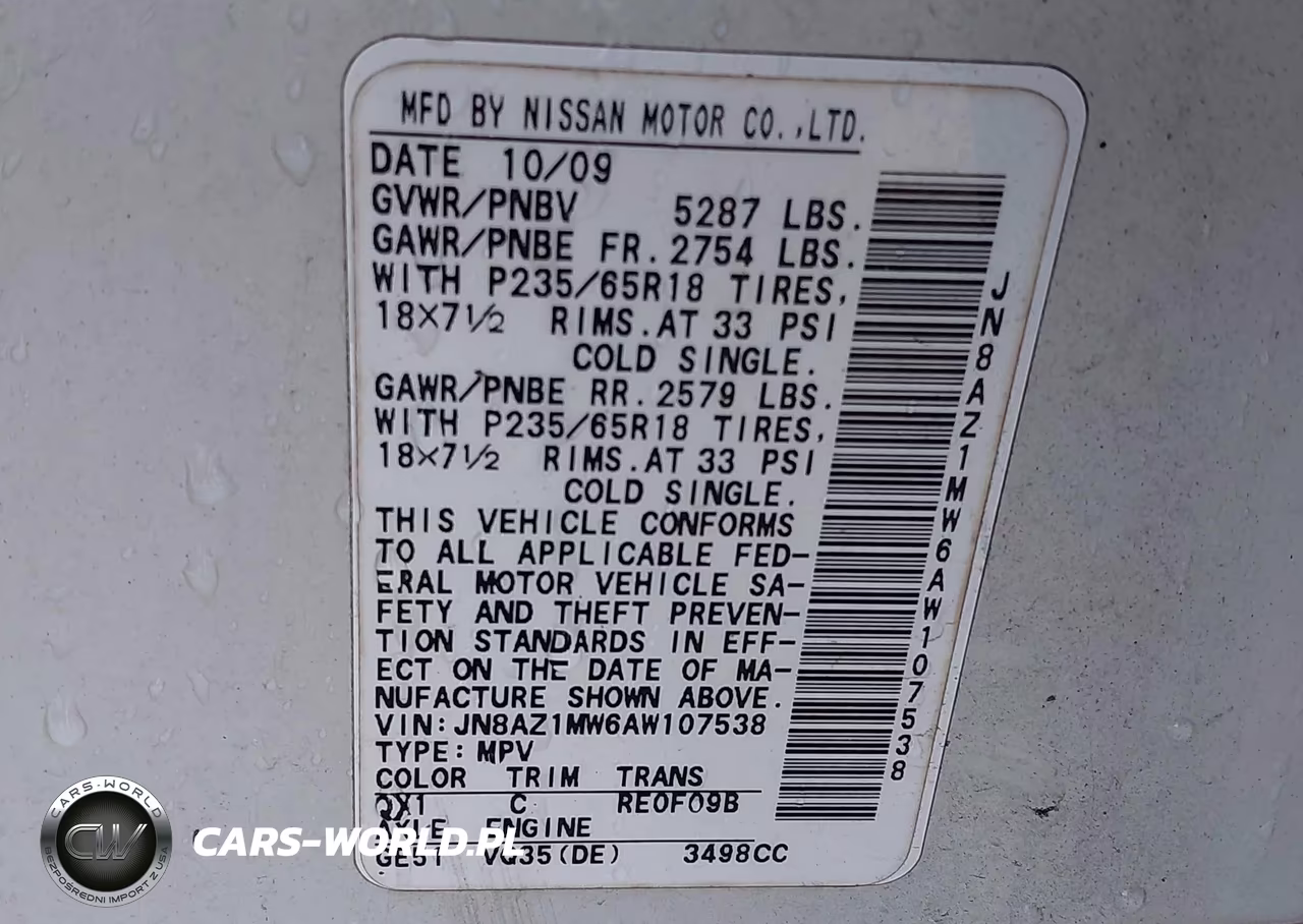2010 Nissan Murano Sl VIN:JN8AZ1MW6AW107538 - 9