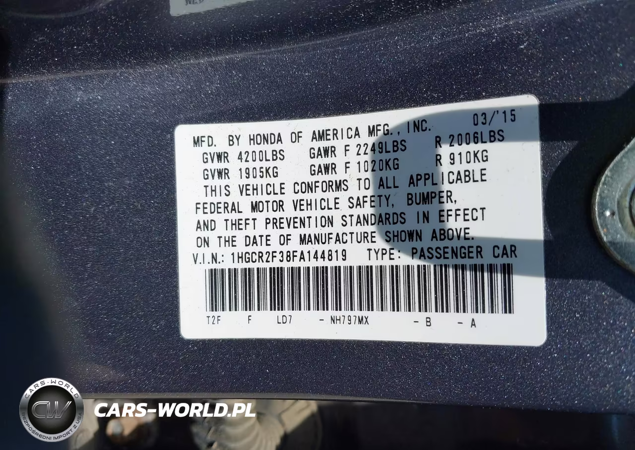 2015 Honda Accord Lx VIN:1HGCR2F38FA144819 - 7